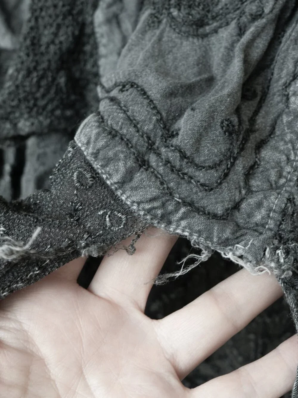 KIRAT Skirt Asymmetrical Witchy Grey Embroidered Hippie Handkerchief Midi - Picture 9 of 14